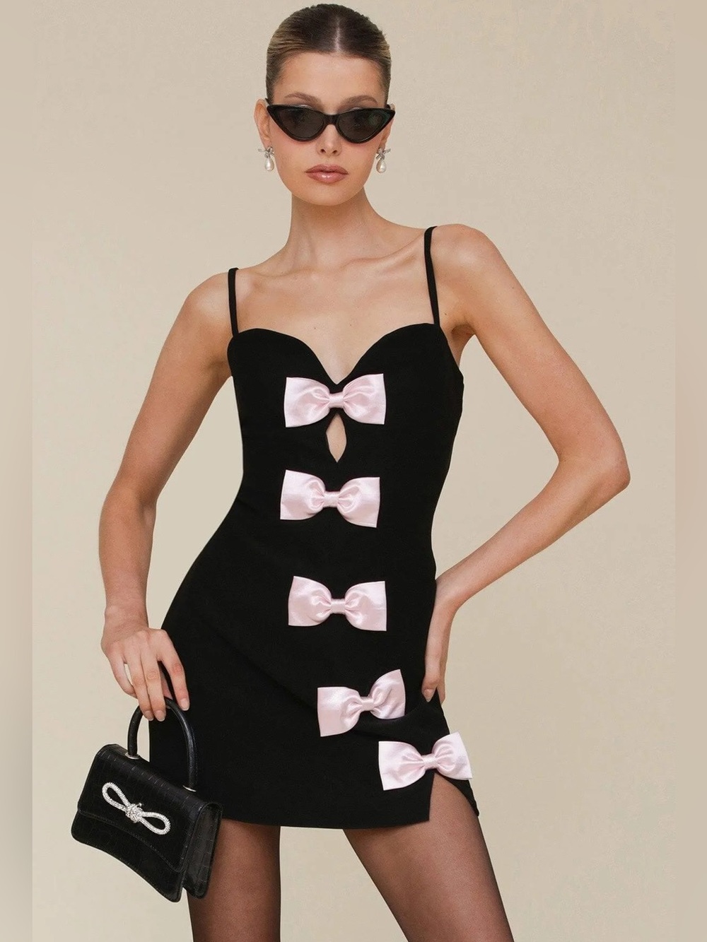 Avec Les Filles Bow-Trim Sleeveless Mini Dress